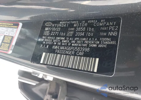 2023 Hyundai Elantra Sel z USA, uszkodzony, nr VIN KMHLM4AG6PU583998